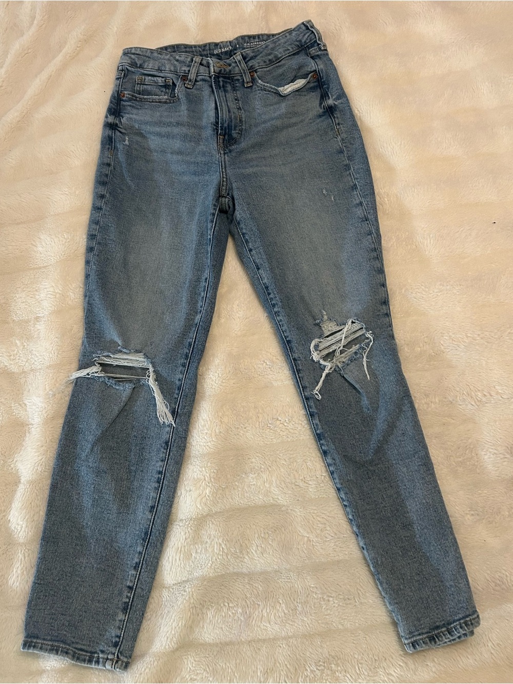 Old Navy O. G. Straight High-Rise Distressed Jeans - Medium Blue